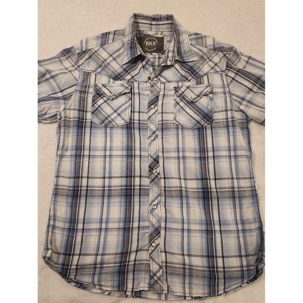 BKE Men's Blue Plaid Button-Up Shirt
